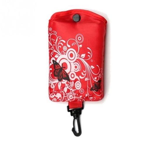 12 PCS Foldable Shopping Bag Butterfly Flower Oxford Fabric Shoulder Bag PortableGrocery Bags Reusable Tote for Ladies(red)