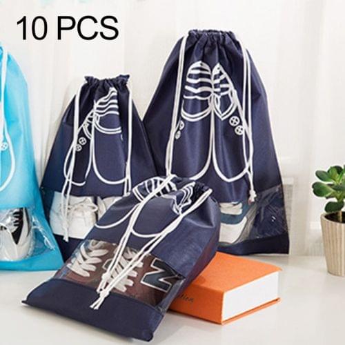 10 PCS D-POCKET Non-Woven Drawing Belt Shoe Pouch,Small Size(navy)