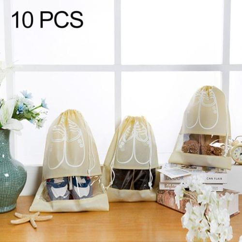 10 PCS D-POCKET Non-Woven Drawing Belt Shoe Pouch,Large Size(Beige)