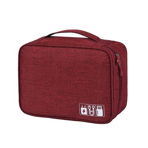 Digital Cable Bag Men Portable Travel Gadgets Pouch Power Cord Charger Headset Organizer(Wine red)
