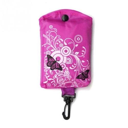 12 PCS Foldable Shopping Bag Butterfly Flower Oxford Fabric Shoulder Bag PortableGrocery Bags Reusable Tote for Ladies(purple red)