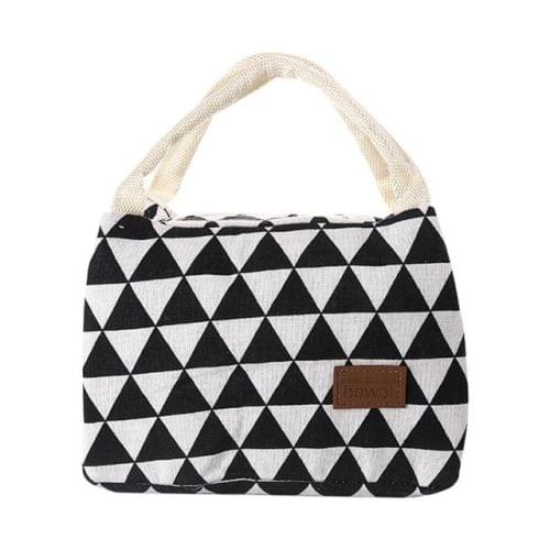 Cotton Linen Fashion Insulation Waterproof Portable Lunch Bag Insulation Bag Insulation Package(Black and white triangle)
