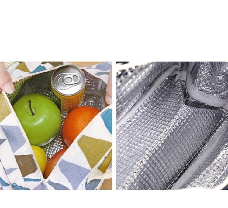 Cotton Linen Fashion Insulation Waterproof Portable Lunch Bag Insulation Bag Insulation Package(Black and white triangle)