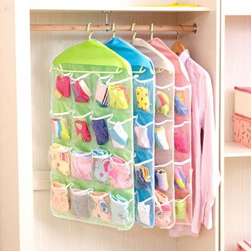 3 PCS 16 Grid Underwear Socks Collar Tape Gloves Hanging Closet Pouch Storage Bag, Random Color Delivery
