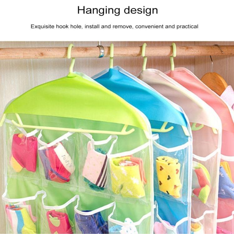 3 PCS 16 Grid Underwear Socks Collar Tape Gloves Hanging Closet Pouch Storage Bag, Random Color Delivery