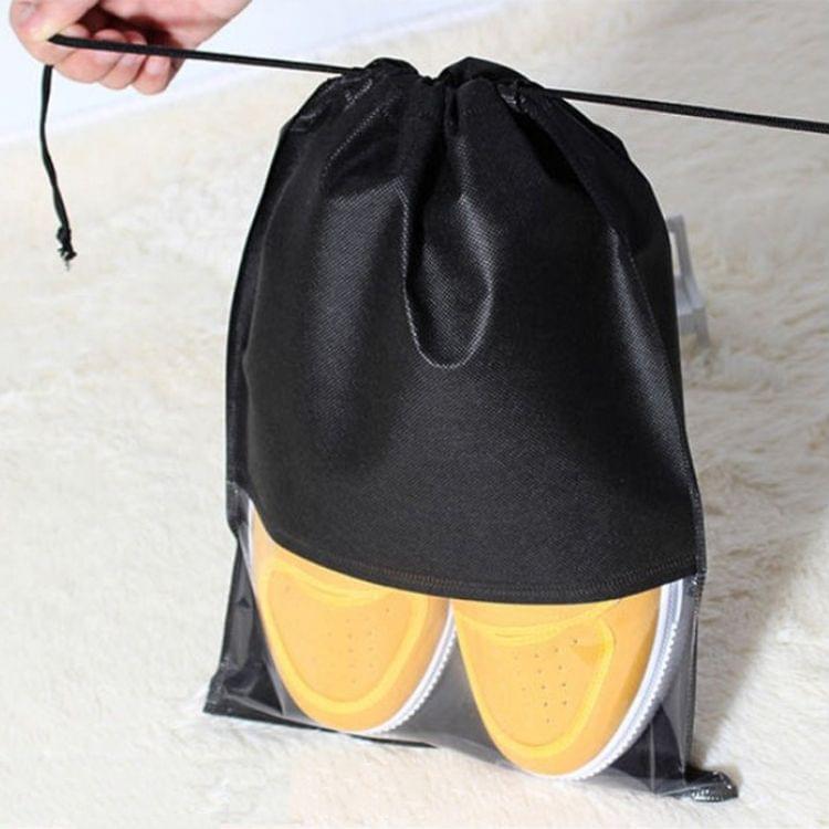 10 PCS Waterproof Shoes Storage Bag Pouch Portable Travel Organizer Drawstring Bag Cover Non-Woven Organizer, Size:27x36cm(Black)