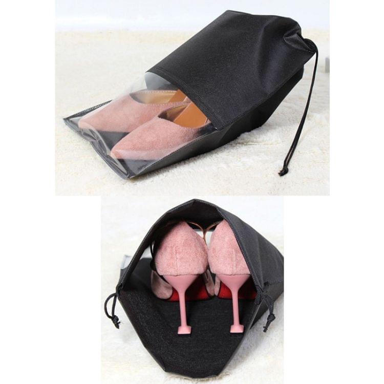 10 PCS Waterproof Shoes Storage Bag Pouch Portable Travel Organizer Drawstring Bag Cover Non-Woven Organizer, Size:27x36cm(Black)