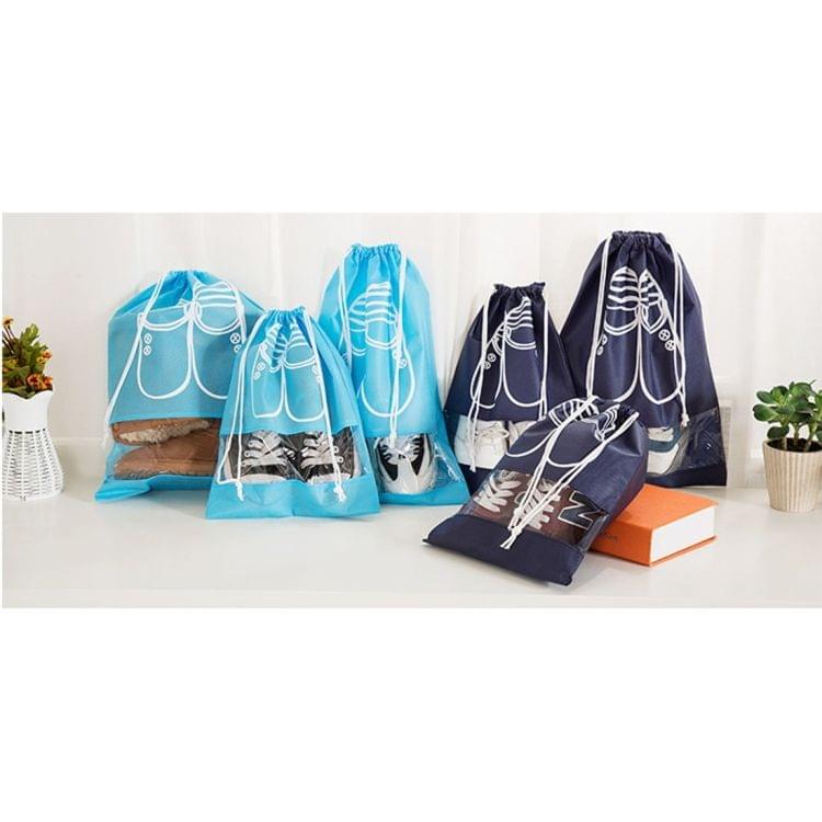10 PCS D-POCKET Non-Woven Drawing Belt Shoe Pouch,Large Size(Navy Blue)