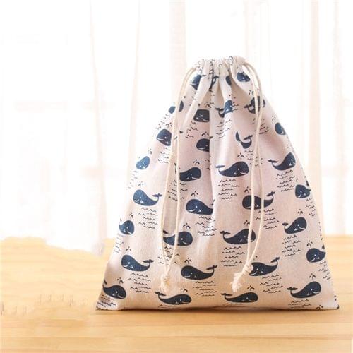 Reusable Shopping Bag Printing Unisex Foldable Cotton Drawstring Storage Bag, Size:M(Whale)