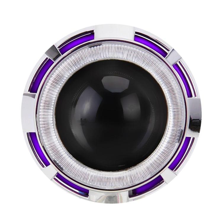 IPHCAR 2.5 inch 12V Bi-Xenon Projector Lens Headlight with Exquisite Angle Eyes Decoration for Right Driving(Purple)