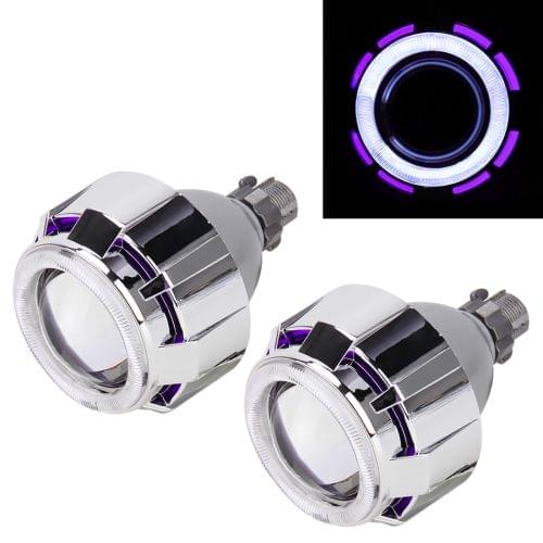 IPHCAR 2.5 inch 12V Bi-Xenon Projector Lens Headlight with Exquisite Angle Eyes Decoration for Right Driving(Purple)