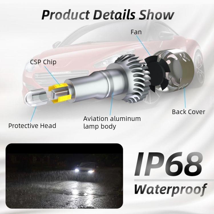 2 PCS 1904 H8 / H9 / H11 DC9-36V / 24W / 6000K / 2400LM IP68 Car LED Headlight Lamps (Cool White)