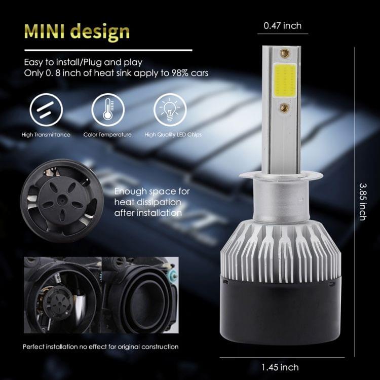 EV9 2 PCS H1 18W 2000LM 6000K Xenon White IP65 DOB LED Headlight Bulbs High Beam Conversion Kit DC 9-30V