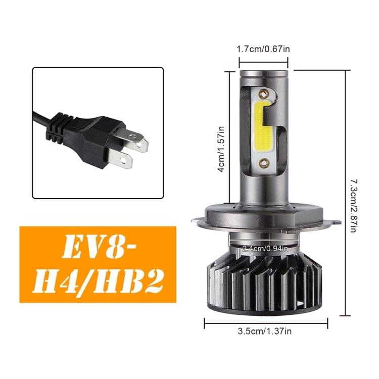 2 PCS EV8 H4 / HB2 / 9003 DC 9-32V 36W 3000LM 6000K IP67 DOB LED Car Headlight Lamps, with Mini LED Driver and Cable (White Light)