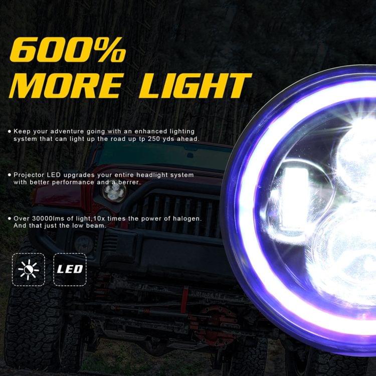 7 inch H4 / H13 DC 9V-30V 3000LM 6000K 30W IP67 4LED Lamp Beads Car Round Shape LED Headlight Lamps for Jeep Wrangler / Harley, with Angel Eye