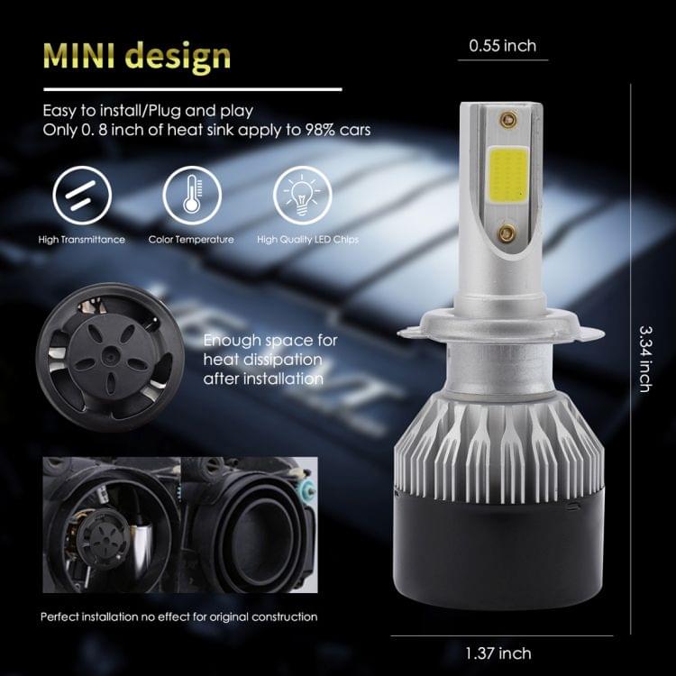 EV9 2 PCS H7 18W 2000LM 6000K Xenon White IP65 DOB LED Headlight Bulbs High Beam Conversion Kit DC 9-30V