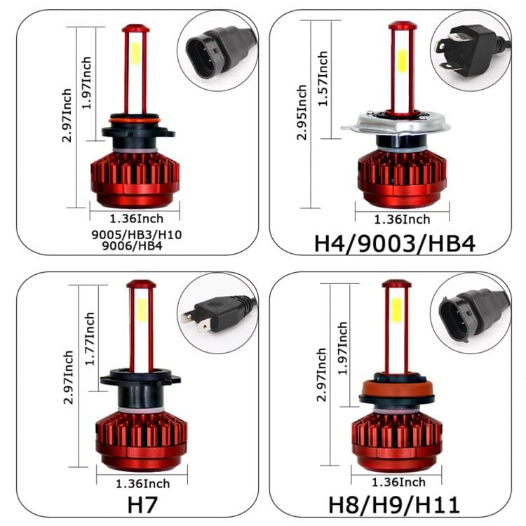 2 PCS R7 H4/HB2/9003  40W 4000 LM 6000K IP65 Car LED Headlight Kit with 4 COB Lamps , DC 9-36V(White Light)