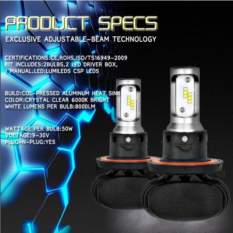 2 PCS H13 IP65 Waterproof White Light 12 CSP LED Car Headlight Bulb,  9-36V / 18W, 6000K / 2000LM