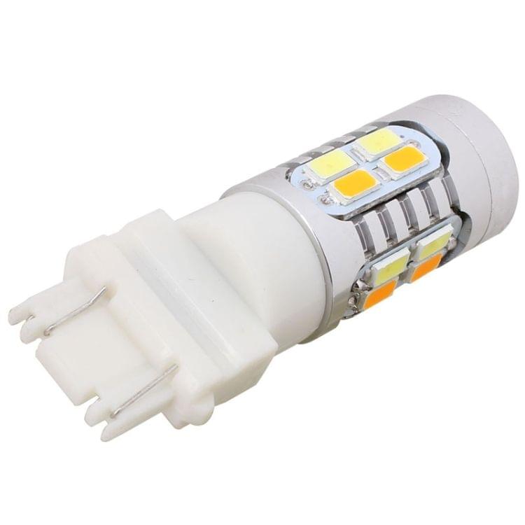 2PCS T25 10W 700LM Yellow + White Light Dual Wires 20-LED SMD 5630 Car Brake Light Lamp Bulb, Constant Current, DC 12-24V