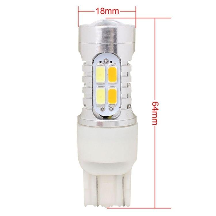 2PCS T20 10W 700LM Yellow + White Light Dual Wires 20-LED SMD 5630 Car Brake Light Lamp Bulb, Constant Current, DC 12-24V