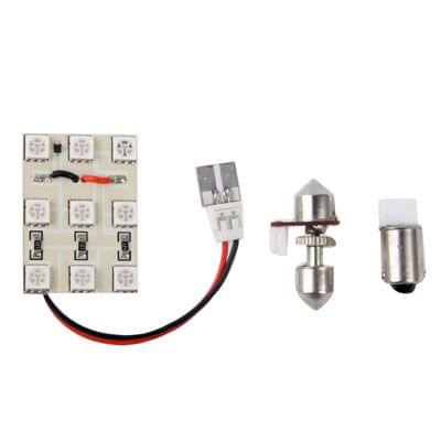 Green 9 LED Car Interior Lamp with T10 Dome + BA9S Festoon Adapter