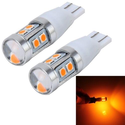 2 PCS T15 3W 240LM Car Clearance Lights Car Marker Light with 10 SMD-3030-LED Lamps, DC 12V(Yellow Light)