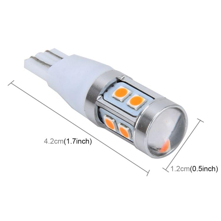2 PCS T15 3W 240LM Car Clearance Lights Car Marker Light with 10 SMD-3030-LED Lamps, DC 12V(Yellow Light)
