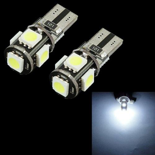 1 Pair T10 White Light 5 LED 5050 SMD CANBUS Car Signal Light Bulb(Black)