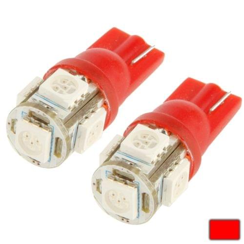 T10 Red 5 LED 5050 SMD Car Signal Light Bulb (Pair)(Red)