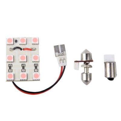 Pink 9 LED Car Interior Lamp with T10 Dome + BA9S Festoon Adapter