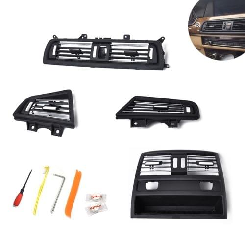 Car Plating Center + Right + Left + Rear Console Grill Dash AC Air Vent 64229166883 for BMW 5 Series, with Installation Tools