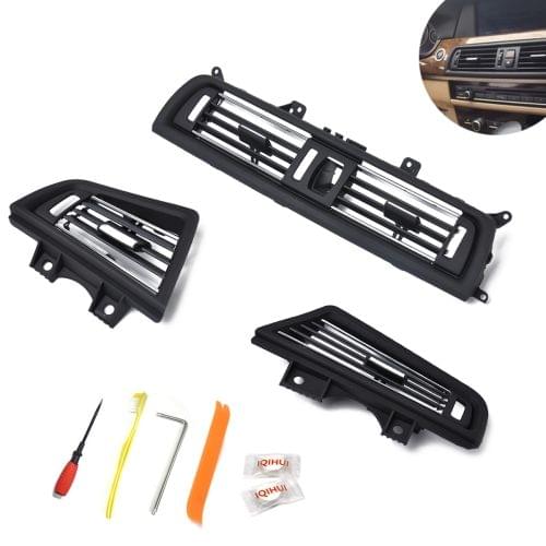 Car Plating Center + Right + Left Console Grill Dash AC Air Vent 64229166883 / 64229166884 / 64229166885 for BMW 5 Series, with Installation Tools