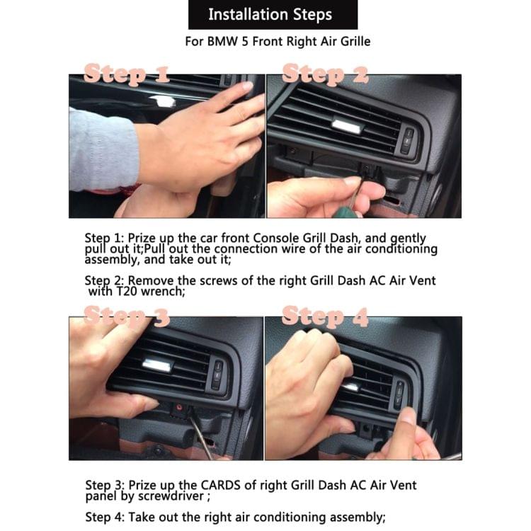 Car Plating Center + Right + Left Console Grill Dash AC Air Vent 64229166883 / 64229166884 / 64229166885 for BMW 5 Series, with Installation Tools