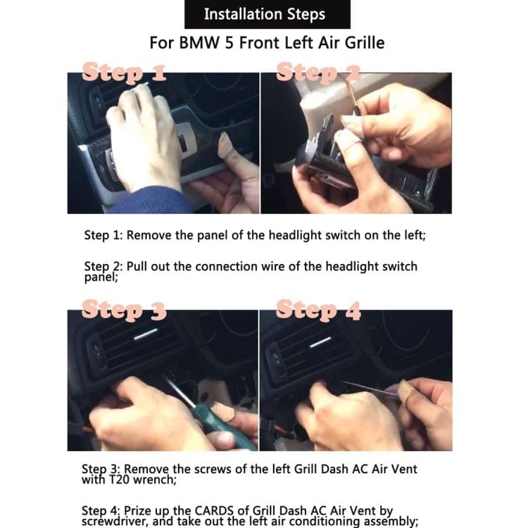 Car Plating Center + Right + Left Console Grill Dash AC Air Vent 64229166883 / 64229166884 / 64229166885 for BMW 5 Series, with Installation Tools