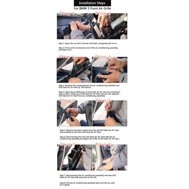 Car Front  Console Grill Dash AC Air Vent 64229166885 for BMW 5 Series, with Installation Tools