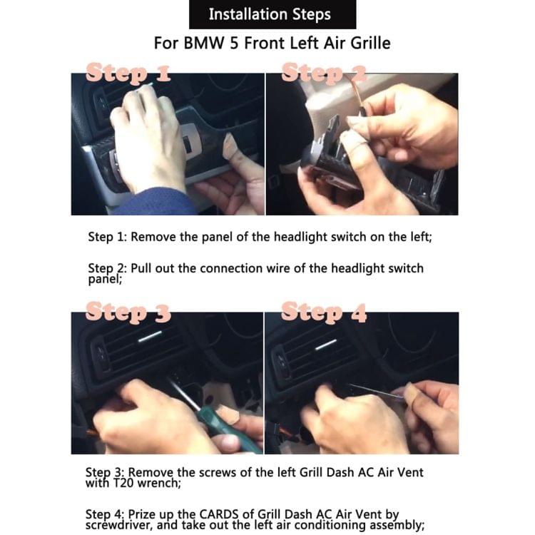 Car Plating Left Console Grill Dash AC Air Vent 642291668835 for BMW 5 Series, with Installation Tools