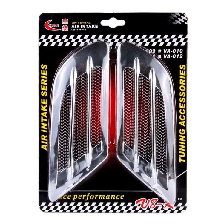 2PCS Euro Style Metal Decorative Air Flow Intake Turbo Bonnet Hood Side Vent Grille Cover With Self-adhesive Sticker(Silver)