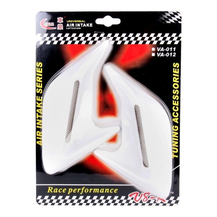 2PCS Plastic Decorative Air Flow Intake Turbo Bonnet Hood Side Vent Grille Cover With Self-adhesive Sticker(White)