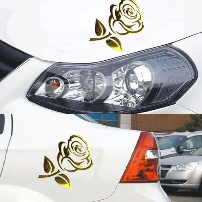 3D Rose Pattern Car Sticker, Size: 10.5cm x 8cm (approx.)(Gold)