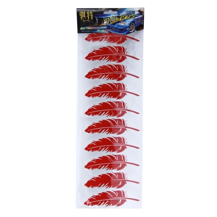 10 PCS Emblem Feather Car Stickers Waterproof Plastic Decal Sticker(Red)