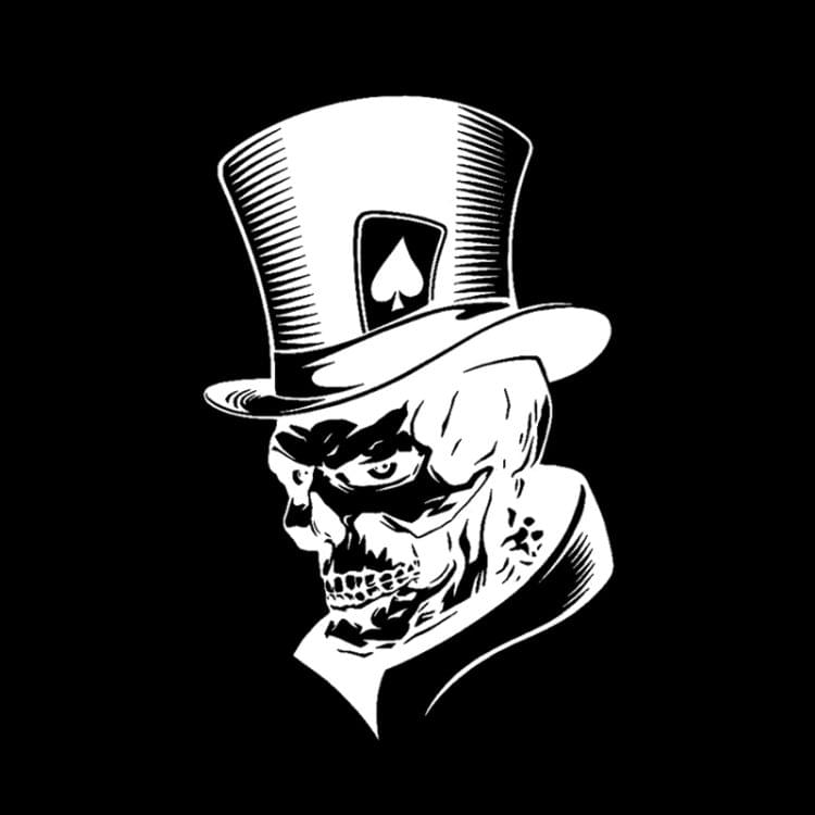 10 PCS Joker Skeleton Skull Playing Cards Poker Monster Hat Shape Vinyl Car Sticker, Size: 11.3x17.6cm(Silver)