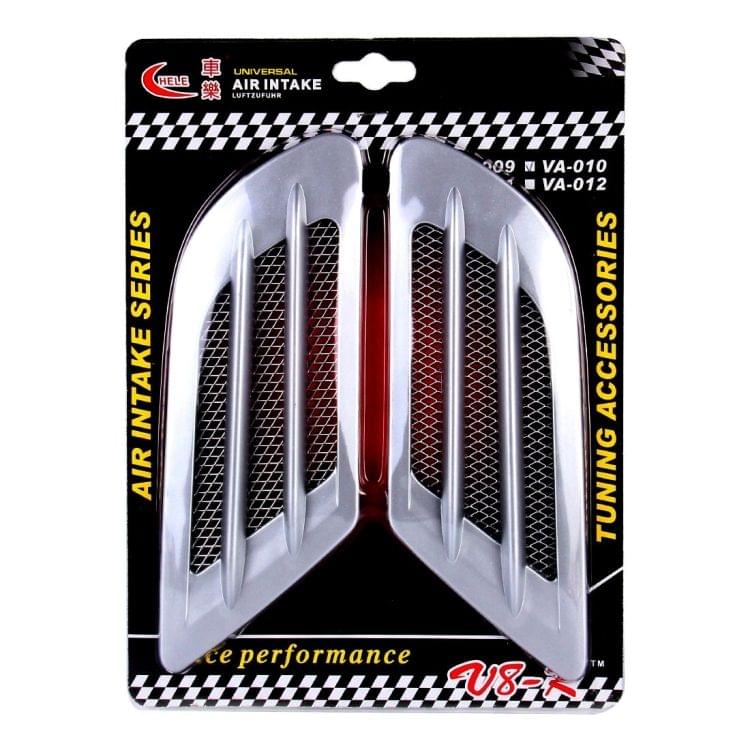 2PCS Euro Style Metal Decorative Air Flow Intake Turbo Bonnet Hood Side Vent Grille Cover With Self-adhesive Sticker(Grey)