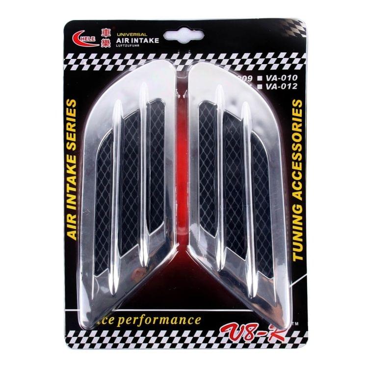 2 PCS Euro Style Plastic Decorative Air Flow Intake Turbo Bonnet Hood Side Vent Grille Cover With Self-adhesive Sticker(Grey)
