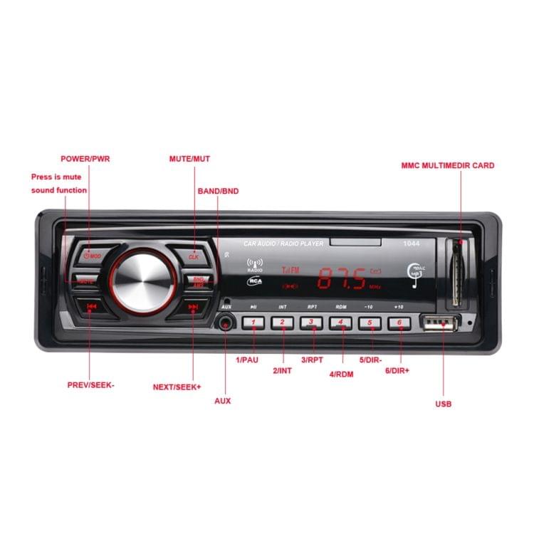 1044 Single Din Car Audio FM Radio Stereo Receiver MP3 Player, Support USB / TF Card