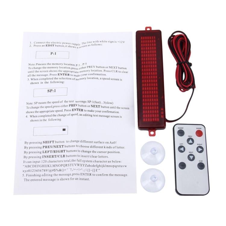 DC 12V Car LED Programmable Showcase Message Sign Scrolling Display Lighting Board with Remote Control (Red Light)