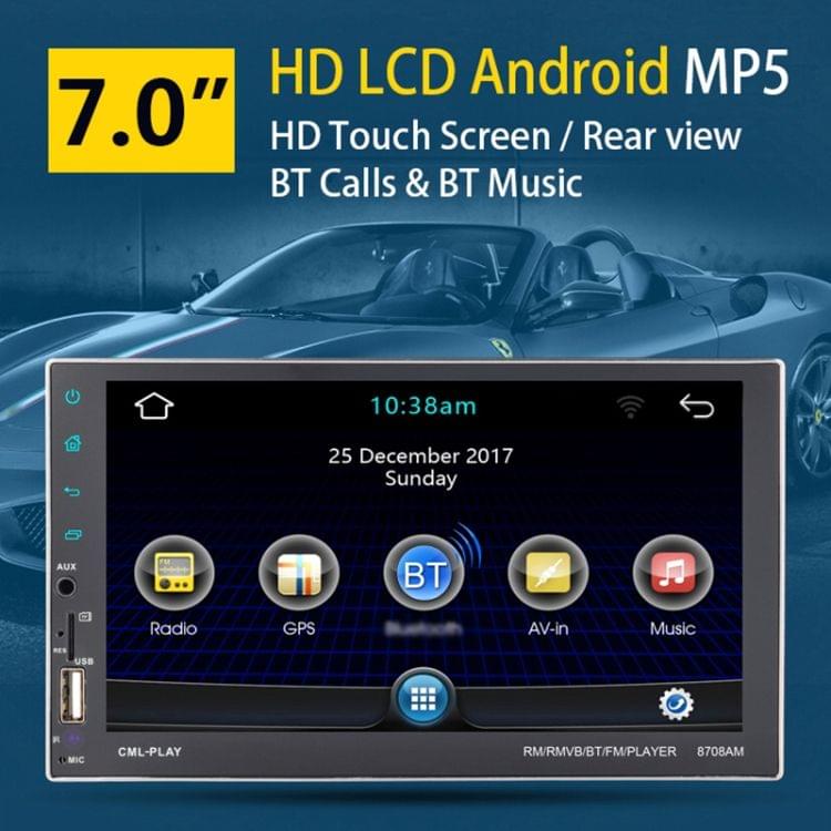 8708 Double Din 7 inch Touchscreen Car Radio Receiver MP5 Player,  Android 7.1.1, Support Rear View Camera & FM & Bluetooth & U-disk / TF Card & GPS
