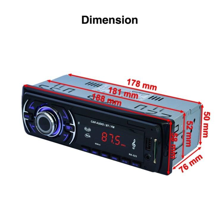 RK-523 Wireless Bluetooth Car Stereo Receiver Audio MP3 Player, with USB Port, SD Card Slot, AUX in and FM