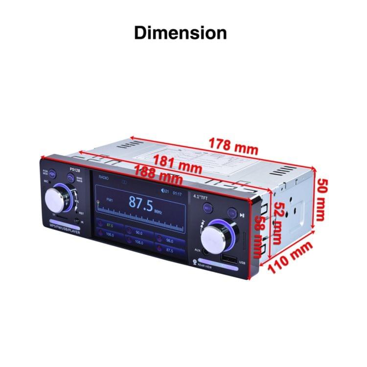 P5128 Single Din 4.1 inch HD Digital Car Stereo Radio MP5 Audio Player, Support FM / Bluetooth / USB / TF / Rear View / AUX