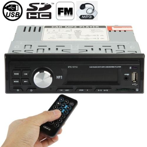 Single Universal Car Audio System with MP3 Player / FM Radio / Remote Control, Support USB / SD Card / Aux In (STC-1011U)(Black)