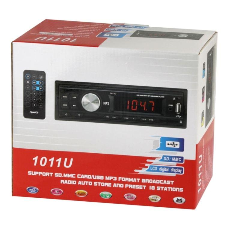 Single Universal Car Audio System with MP3 Player / FM Radio / Remote Control, Support USB / SD Card / Aux In (STC-1011U)(Black)